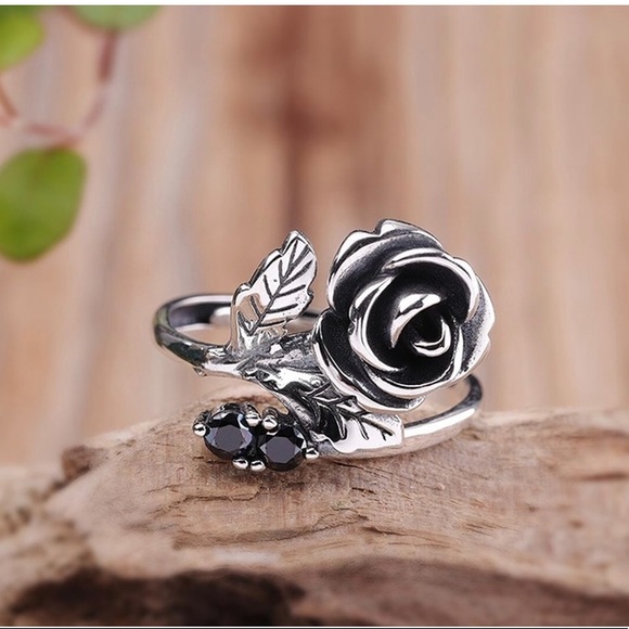 Jewelry - STERLING SILVER ROSE AND BLACK CZ RING